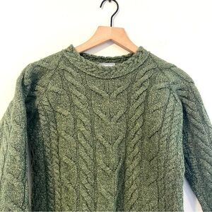 Aran Women’s Merino Wool Sweater Size Medium Green Chunky Fisherman Ireland